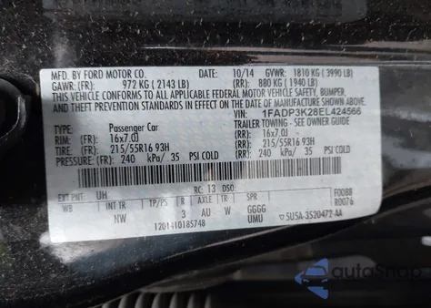 2014 Ford Focus Se из США, поврежденный, VIN 1FADP3K28EL424566